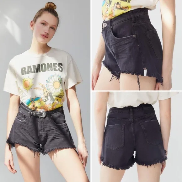 ONE TEASPOON TRUCKERS MID WAIST RELAXED DENIM JEAN SHORTS IN PURE BLACK SIZE 27 - Picture 4 of 16